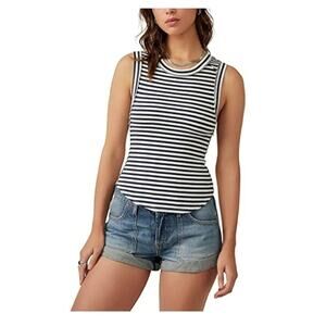 Free People Ladies Kate Sleeveless Tee In Navy Ivory Stripe